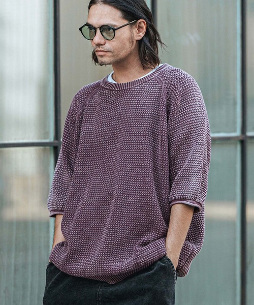 CAMBIO（カンビオ）の「mn3081-Pigment Waffle Knit Short Sleeve Pullover クルーネックニット（ニット/セーター・メンズ・グリーン/ブラック/ワイン・S/M/L）」の11枚目の写真