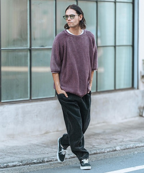 CAMBIO（カンビオ）の「mn3081-Pigment Waffle Knit Short Sleeve Pullover クルーネックニット（ニット/セーター・メンズ・グリーン/ブラック/ワイン・S/M/L）」の14枚目の写真