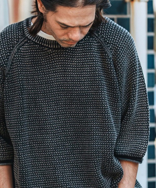 CAMBIO（カンビオ）の「mn3081-Pigment Waffle Knit Short Sleeve Pullover クルーネックニット（ニット/セーター・メンズ・グリーン/ブラック/ワイン・S/M/L）」の16枚目の写真