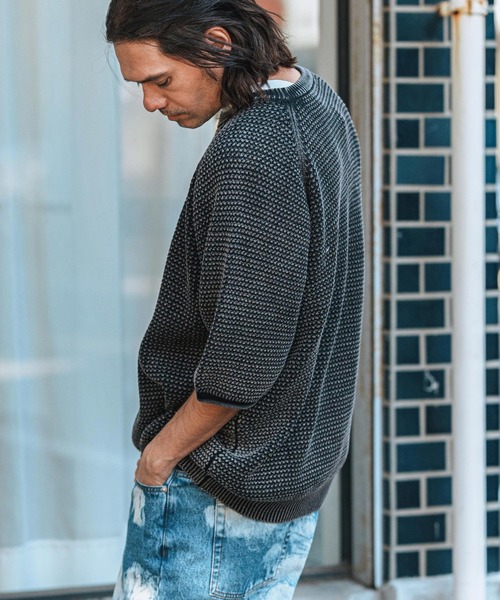 CAMBIO（カンビオ）の「mn3081-Pigment Waffle Knit Short Sleeve Pullover クルーネックニット（ニット/セーター・メンズ・グリーン/ブラック/ワイン・S/M/L）」の17枚目の写真