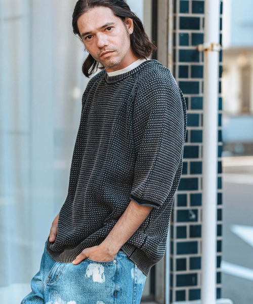 CAMBIO（カンビオ）の「mn3081-Pigment Waffle Knit Short Sleeve Pullover クルーネックニット（ニット/セーター・メンズ・グリーン/ブラック/ワイン・S/M/L）」の19枚目の写真