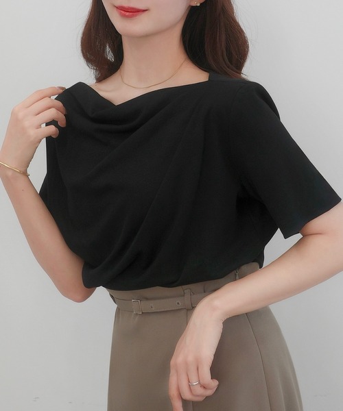 CENEA(セネア)の「薄手ドレープ半袖トップス(Tシャツ/カットソー・レディース・ホワイト/チャコール/ブラック/杢グレー/クリーム・SMALL/MEDIUM/LARGE/X-LARGE)」の7枚目の写真