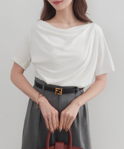 CENEA(セネア)の「薄手ドレープ半袖トップス(Tシャツ/カットソー・レディース・ホワイト/チャコール/ブラック/杢グレー/クリーム・SMALL/MEDIUM/LARGE/X-LARGE)」の9枚目の写真
