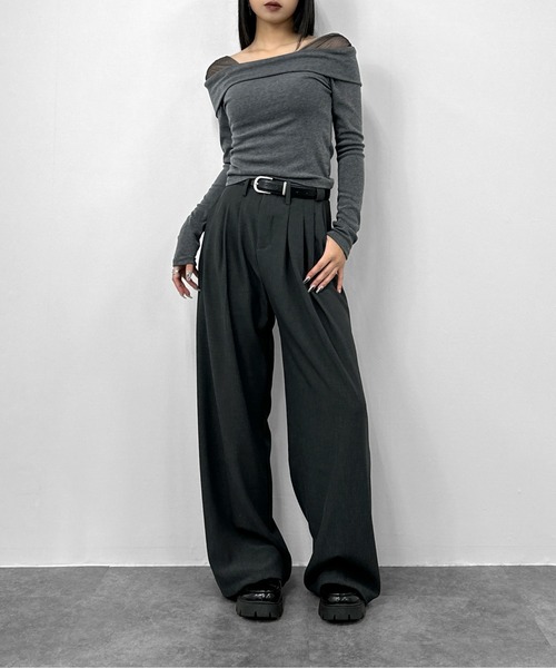LVEU.（ラブユ.）の「【LVEU.】シアードッキングオフショルトップス / トップス カットソー 長袖 オフショル オフショルダー チュール シアー 異素材 ブラック グレー ZOZOTOWN限定（Tシャツ/カットソー・レディース・ブラック/グレー・FREE）」の10枚目の写真