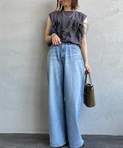 nenom（ネノム）の「[nenom/ネノム] マルチWAY ビスチェ風チュールフリルドッキングノースリーブTシャツ（Tシャツ/カットソー・レディース・チャコールグレー/グレー/オフホワイト・F）」の21枚目の写真