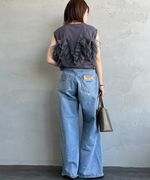 nenom（ネノム）の「[nenom/ネノム] マルチWAY ビスチェ風チュールフリルドッキングノースリーブTシャツ（Tシャツ/カットソー・レディース・チャコールグレー/グレー/オフホワイト・F）」の22枚目の写真