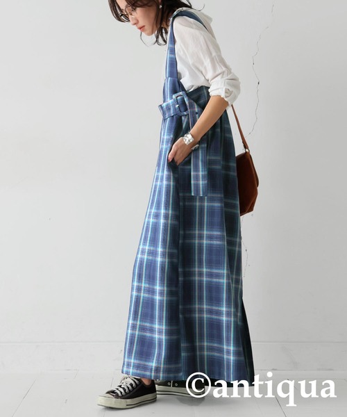 antiqua(アンティカ)の「チェックサスペンダースカート(スカート・レディース・ブルー/ブラック・ONESIZE)」の5枚目の写真
