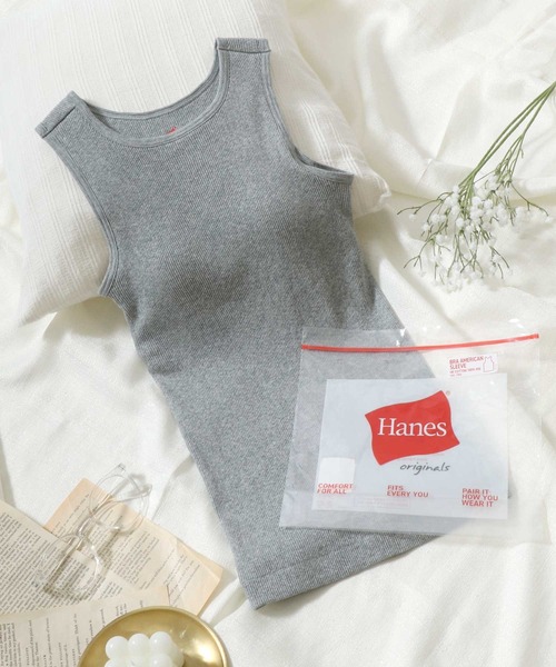HANES(ヘインズ)の「Hanes(ヘインズ)アメスリブラトップ/リブタンクトップ カップ付き(タンクトップ・レディース・グレー/ブラック/ホワイト・FREE)」の3枚目の写真