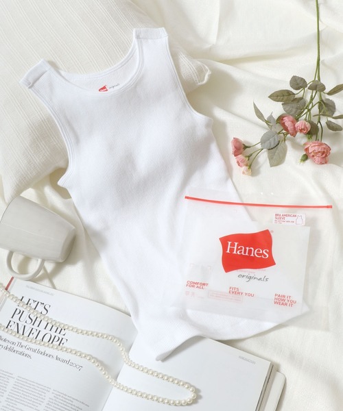 HANES(ヘインズ)の「Hanes(ヘインズ)アメスリブラトップ/リブタンクトップ カップ付き(タンクトップ・レディース・グレー/ブラック/ホワイト・FREE)」の2枚目の写真