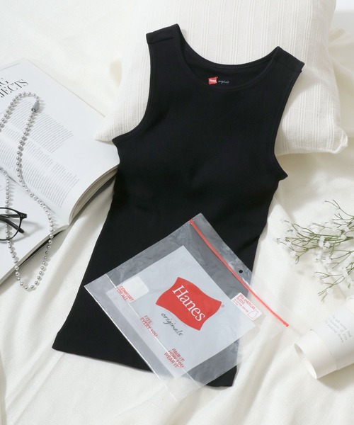 HANES(ヘインズ)の「Hanes(ヘインズ)アメスリブラトップ/リブタンクトップ カップ付き(タンクトップ・レディース・グレー/ブラック/ホワイト・FREE)」の1枚目の写真