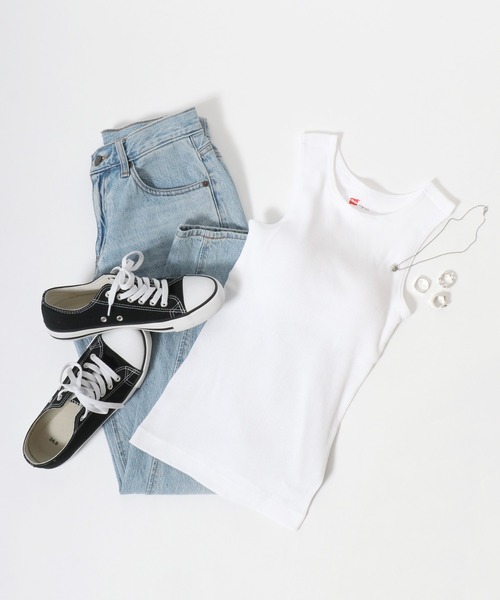 HANES(ヘインズ)の「Hanes(ヘインズ)アメスリブラトップ/リブタンクトップ カップ付き(タンクトップ・レディース・グレー/ブラック/ホワイト・FREE)」の19枚目の写真