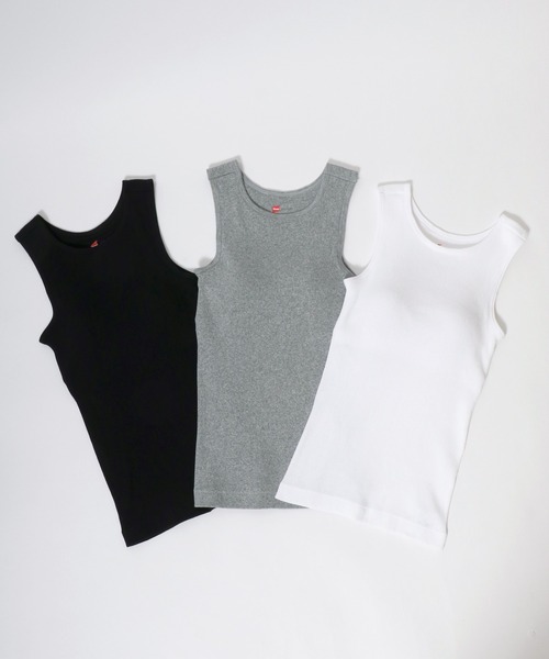 HANES(ヘインズ)の「Hanes(ヘインズ)アメスリブラトップ/リブタンクトップ カップ付き(タンクトップ・レディース・グレー/ブラック/ホワイト・FREE)」の22枚目の写真