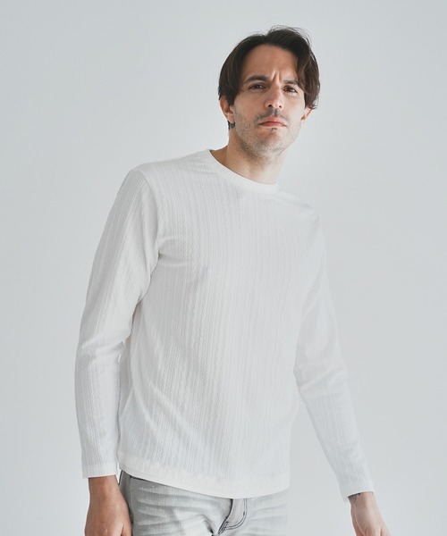 RATTLE TRAP(ラトルトラップ)の「ストライプウェーブジャガードロングスリーブTシャツ(Tシャツ/カットソー・メンズ・サックスブルー/ブラック/ホワイト・M/L)」の3枚目の写真