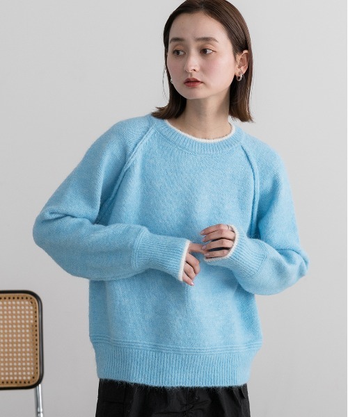 ad thie(アドティエ)の「配色ラグラン クルーネックニット(ニット/セーター・レディース・ブルー/グレー/オフホワイト・FREE)」の6枚目の写真
