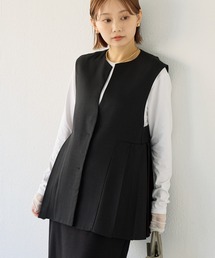 【好機能シリーズ】接触冷感/UVカット/プリーツベスト｜一枚プラスするだけでこなれ感アップ/ジレ/スタイルアップ/リネンライク/セットアップ対応