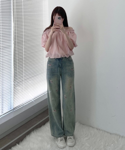 chesty フラワービジュー　パンツ　0 新品 新品タグ付き＊chestyフラワービジューパンツ＊ネイビー0