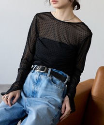 【前後2WAY】フロッキードットパイピングシアーロンT