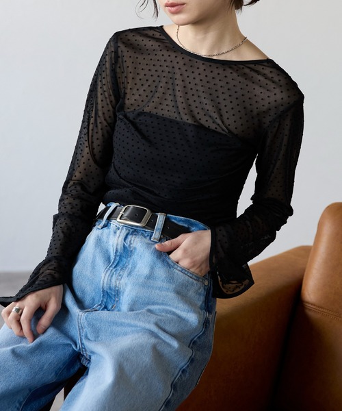 フロッキードット丸襟Tee | all item| yori
