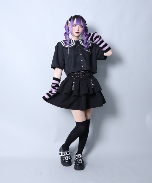 Amilige（アミリージュ）の「チェーンクロス付きセーラーショートブラウス（シャツ/ブラウス・レディース・ブラック×ブラック/ブラック×ホワイト/ストライプ・FREE）」の9枚目の写真