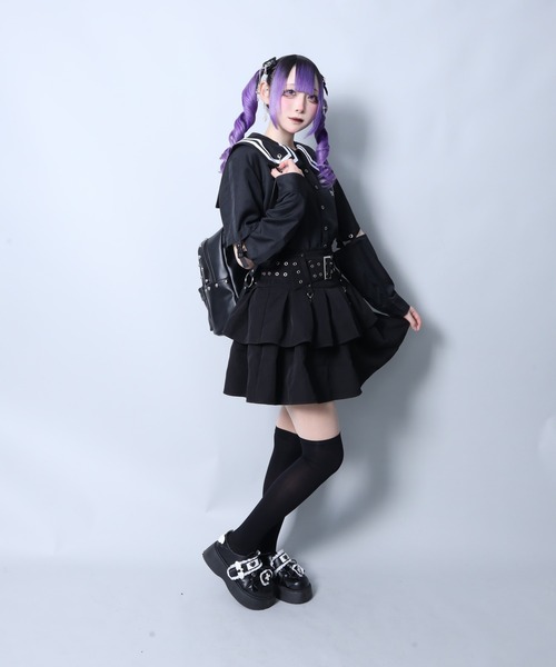 Amilige（アミリージュ）の「チェーンクロス付きセーラーショートブラウス（シャツ/ブラウス・レディース・ブラック×ブラック/ブラック×ホワイト/ストライプ・FREE）」の17枚目の写真