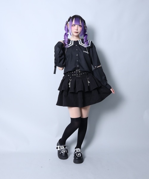 Moitieクロスアーチシャーリングブラウス黒青