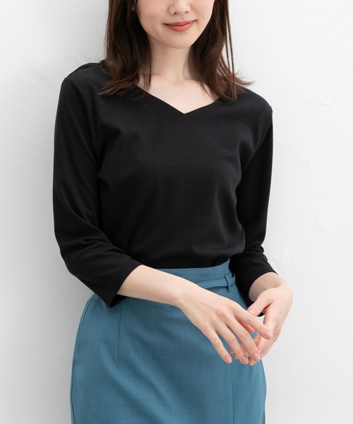 Honeys(ハニーズ)の「7分袖きれいめVネックT(Tシャツ/カットソー・レディース・ホワイト/ライトグレー/ブルー/ブラック・L/LL/M/S)」の19枚目の写真