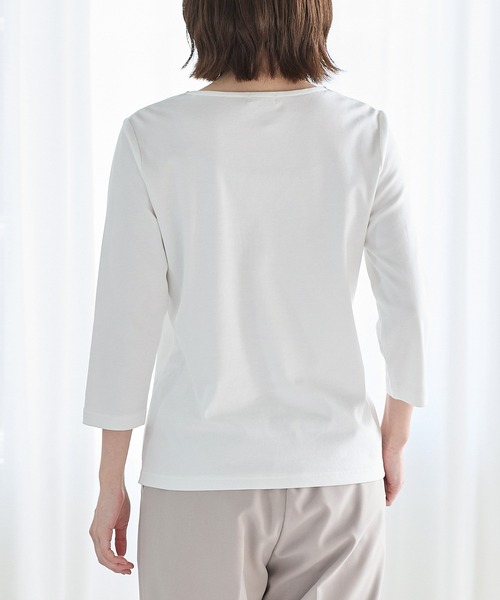 Honeys(ハニーズ)の「7分袖きれいめVネックT(Tシャツ/カットソー・レディース・ホワイト/ライトグレー/ブルー/ブラック・L/LL/M/S)」の6枚目の写真