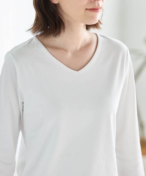 Honeys(ハニーズ)の「7分袖きれいめVネックT(Tシャツ/カットソー・レディース・ホワイト/ライトグレー/ブルー/ブラック・L/LL/M/S)」の7枚目の写真