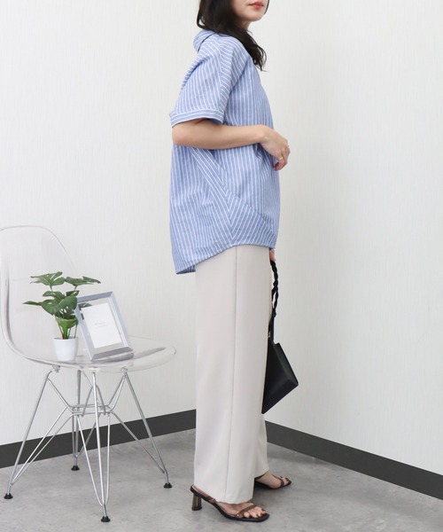 libelle more(リベル モア)の「やわさらリネン〈洗濯機可能・吸水速乾・UVカット〉ストライプスキッパーシャツ(シャツ/ブラウス・レディース・ブルー系その他/ホワイト×ネイビー/ホワイト系その他/ホワイト×ブラック・M)」の12枚目の写真