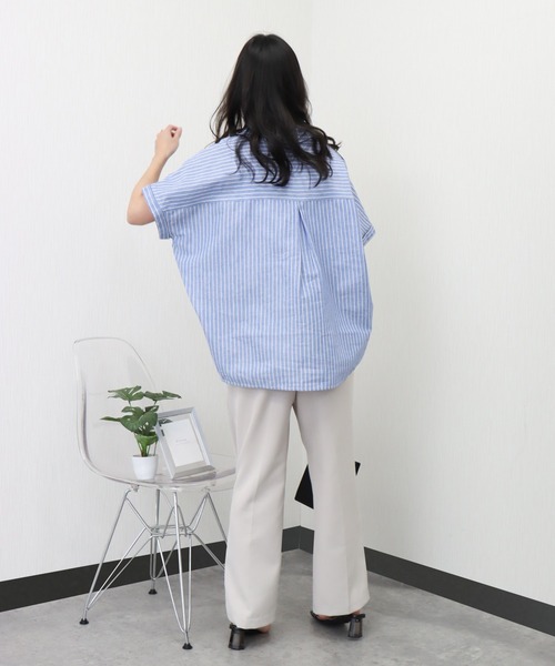 libelle more(リベル モア)の「やわさらリネン〈洗濯機可能・吸水速乾・UVカット〉ストライプスキッパーシャツ(シャツ/ブラウス・レディース・ブルー系その他/ホワイト×ネイビー/ホワイト系その他/ホワイト×ブラック・M)」の13枚目の写真