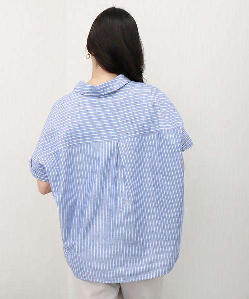 libelle more(リベル モア)の「やわさらリネン〈洗濯機可能・吸水速乾・UVカット〉ストライプスキッパーシャツ(シャツ/ブラウス・レディース・ブルー系その他/ホワイト×ネイビー/ホワイト系その他/ホワイト×ブラック・M)」の16枚目の写真