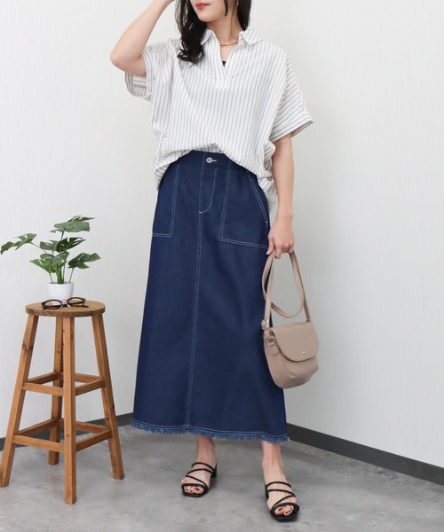 libelle more(リベル モア)の「やわさらリネン〈洗濯機可能・吸水速乾・UVカット〉ストライプスキッパーシャツ(シャツ/ブラウス・レディース・ブルー系その他/ホワイト×ネイビー/ホワイト系その他/ホワイト×ブラック・M)」の5枚目の写真