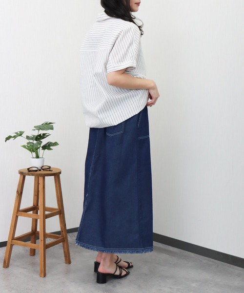 libelle more(リベル モア)の「やわさらリネン〈洗濯機可能・吸水速乾・UVカット〉ストライプスキッパーシャツ(シャツ/ブラウス・レディース・ブルー系その他/ホワイト×ネイビー/ホワイト系その他/ホワイト×ブラック・M)」の6枚目の写真