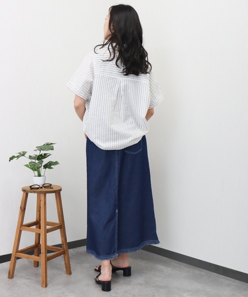 libelle more(リベル モア)の「やわさらリネン〈洗濯機可能・吸水速乾・UVカット〉ストライプスキッパーシャツ(シャツ/ブラウス・レディース・ブルー系その他/ホワイト×ネイビー/ホワイト系その他/ホワイト×ブラック・M)」の7枚目の写真