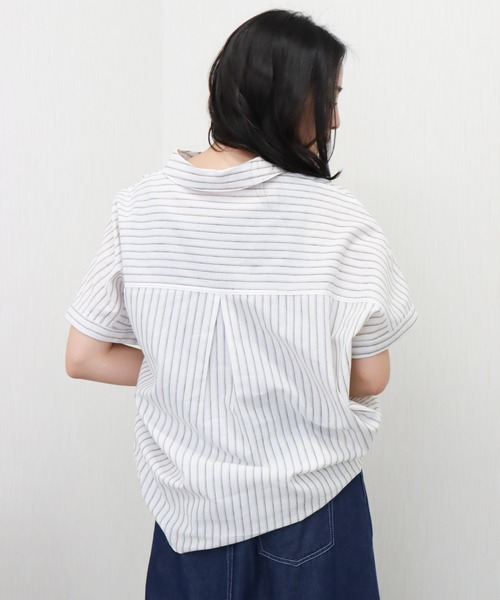 libelle more(リベル モア)の「やわさらリネン〈洗濯機可能・吸水速乾・UVカット〉ストライプスキッパーシャツ(シャツ/ブラウス・レディース・ブルー系その他/ホワイト×ネイビー/ホワイト系その他/ホワイト×ブラック・M)」の10枚目の写真