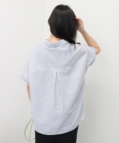 libelle more(リベル モア)の「やわさらリネン〈洗濯機可能・吸水速乾・UVカット〉ストライプスキッパーシャツ(シャツ/ブラウス・レディース・ブルー系その他/ホワイト×ネイビー/ホワイト系その他/ホワイト×ブラック・M)」の22枚目の写真