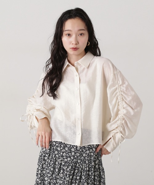 N.（N. Natural Beauty Basic）（エヌエヌナチュラルビューティーベーシック）の「シアードロストスリーブシャツ（シャツ/ブラウス・レディース・コーラルピンク/グリーン系その他/オフホワイト・MEDIUM）」の4枚目の写真