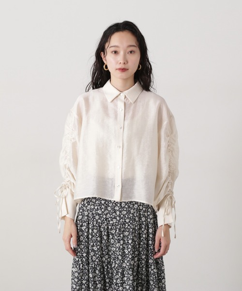 N.（N. Natural Beauty Basic）（エヌエヌナチュラルビューティーベーシック）の「シアードロストスリーブシャツ（シャツ/ブラウス・レディース・コーラルピンク/グリーン系その他/オフホワイト・MEDIUM）」の9枚目の写真