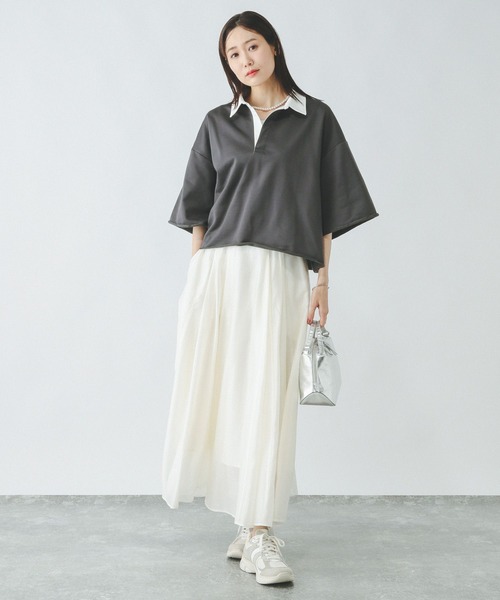 GLOBAL WORK（グローバルワーク）の「裏毛スキッパープルオーバー7分袖/289385（Tシャツ/カットソー・レディース・杢グレー/スミクロ/モスグリーン・MEDIUM/LARGE）」の4枚目の写真
