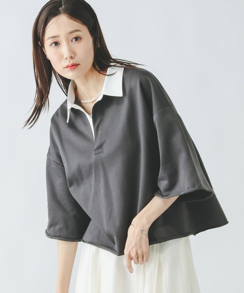 GLOBAL WORK（グローバルワーク）の「裏毛スキッパープルオーバー7分袖/289385（Tシャツ/カットソー・レディース・杢グレー/スミクロ/モスグリーン・MEDIUM/LARGE）」の8枚目の写真