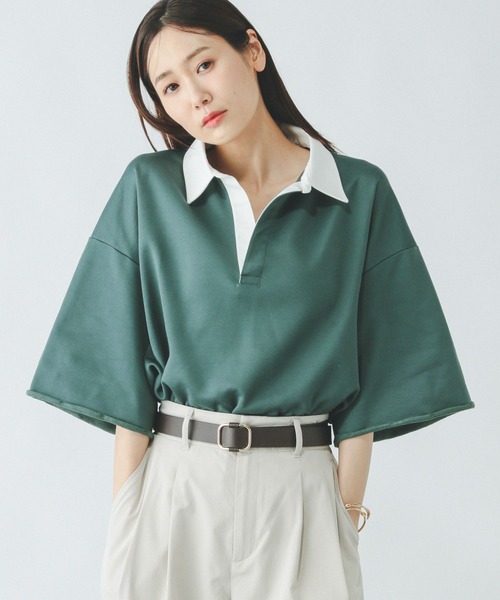 GLOBAL WORK（グローバルワーク）の「裏毛スキッパープルオーバー7分袖/289385（Tシャツ/カットソー・レディース・杢グレー/スミクロ/モスグリーン・MEDIUM/LARGE）」の12枚目の写真