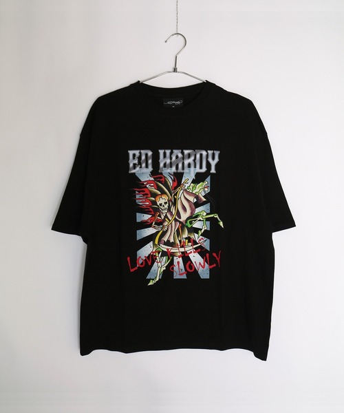 Ed Hardy ブラック 半袖Tシャツ XS セール】Ed Hardy ルーズサイズ プリント半袖Tシャツ（Tシャツ