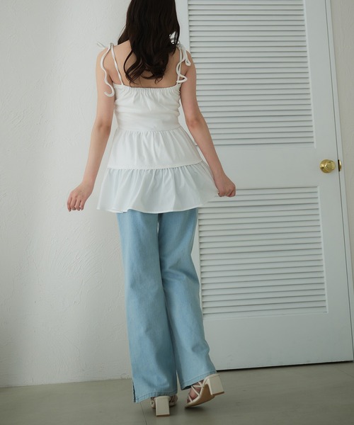 fupel（フぺル）の「cut rib docking ribbon camisole / カットリブドッキングリボンキャミソール（キャミソール・レディース・オフホワイト/ブラック・FREE）」の21枚目の写真