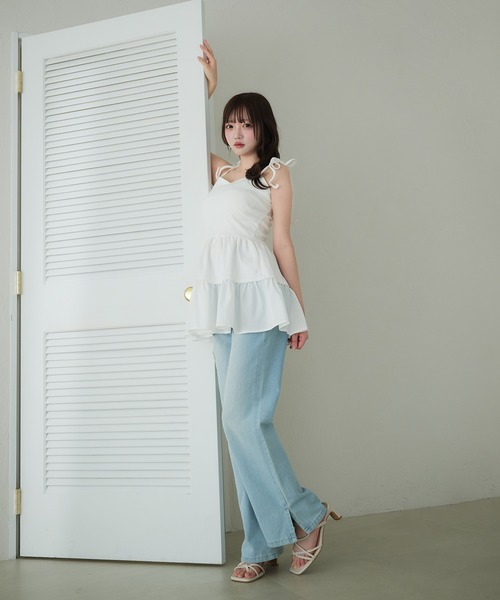 fupel（フぺル）の「cut rib docking ribbon camisole / カットリブドッキングリボンキャミソール（キャミソール・レディース・オフホワイト/ブラック・FREE）」の15枚目の写真