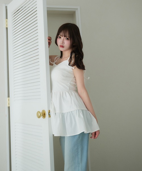 fupel（フぺル）の「cut rib docking ribbon camisole / カットリブドッキングリボンキャミソール（キャミソール・レディース・オフホワイト/ブラック・FREE）」の16枚目の写真