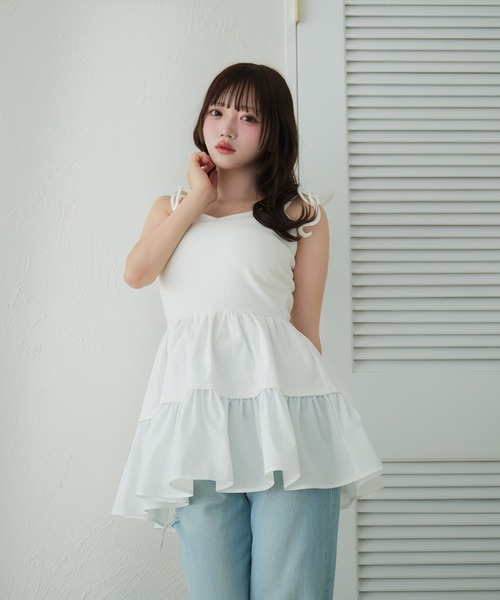 fupel（フぺル）の「cut rib docking ribbon camisole / カットリブドッキングリボンキャミソール（キャミソール・レディース・オフホワイト/ブラック・FREE）」の18枚目の写真