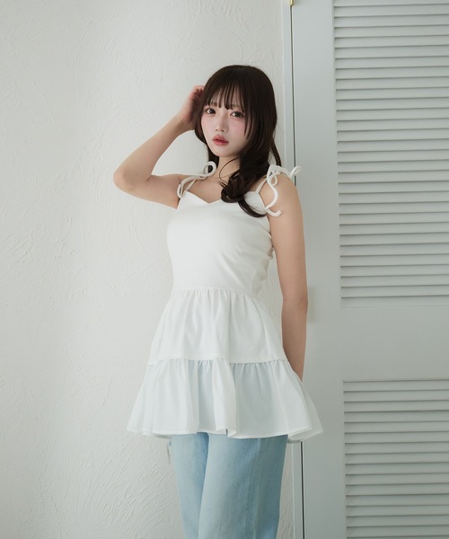 fupel（フぺル）の「cut rib docking ribbon camisole / カットリブドッキングリボンキャミソール（キャミソール・レディース・オフホワイト/ブラック・FREE）」の19枚目の写真