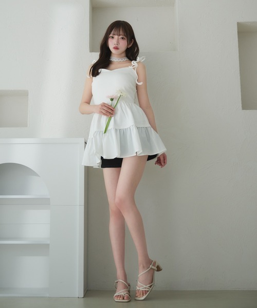 fupel（フぺル）の「cut rib docking ribbon camisole / カットリブドッキングリボンキャミソール（キャミソール・レディース・オフホワイト/ブラック・FREE）」の3枚目の写真