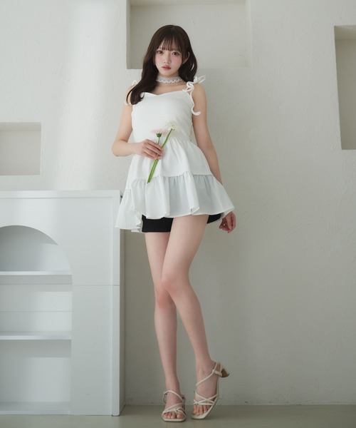 fupel（フぺル）の「cut rib docking ribbon camisole / カットリブドッキングリボンキャミソール（キャミソール・レディース・オフホワイト/ブラック・FREE）」の4枚目の写真