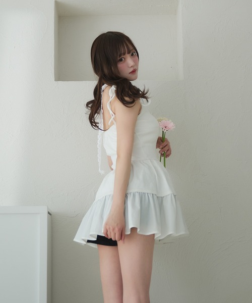 fupel（フぺル）の「cut rib docking ribbon camisole / カットリブドッキングリボンキャミソール（キャミソール・レディース・オフホワイト/ブラック・FREE）」の6枚目の写真